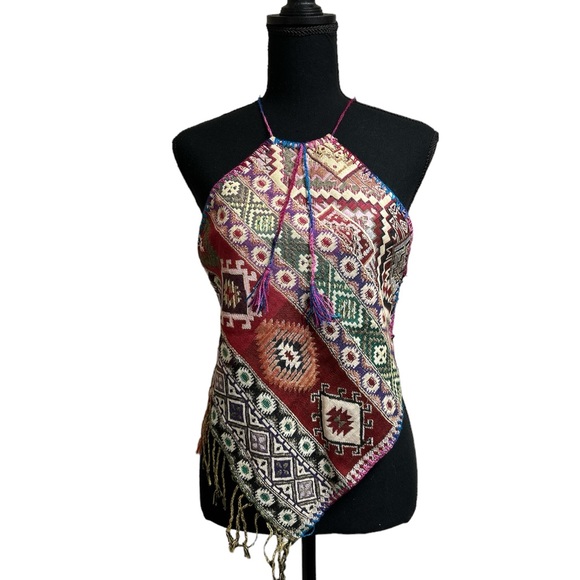 New Handmade Diamond cut halter. Adjustable ties. Multi Colored Design, Small - Picture 1 of 9